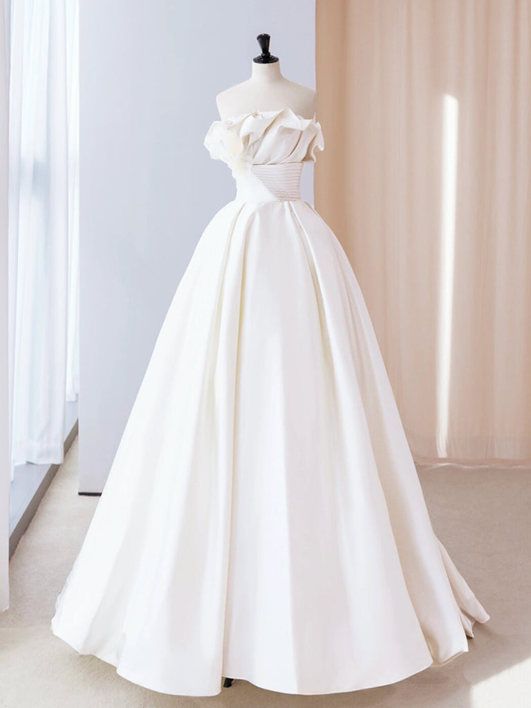 White Satin Long Prom Dress, Elegant A-Line Off The Shoulder Party Dress US 8 / White White Satin Long Prom Dress, Elegant A-Line Off The Shoulder Party Dress US 8 / White