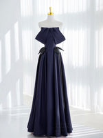 A-Line Satin Dark Blue Long Prom Dress, Dark Blue Long Formal Dress