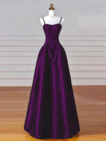 Simple A-Line Dark Purple Satin Long Prom Dress, Dark Purple Long Formal Dress