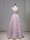 A-Line Tulle Lace 3D Flowers Pink Long Prom Dress, Pink Long Evening Dress