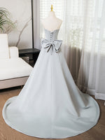 A-Line Sweetheart Neck Satin Gray Long Prom Dress, Gray Long Formal Dress