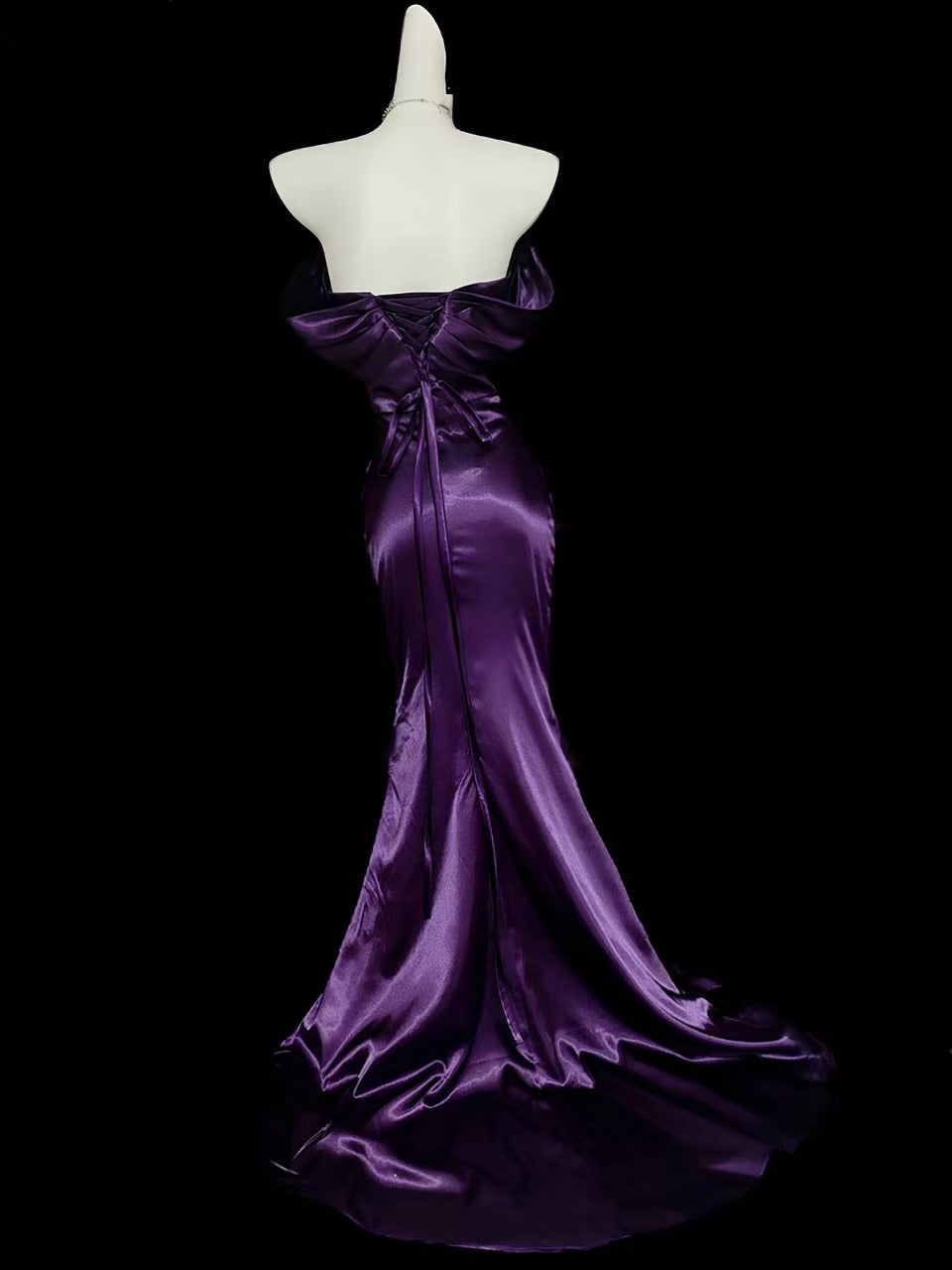 Mermaid Off Shoulder Satin Purple Long Prom Dress, Purple Formal Dress