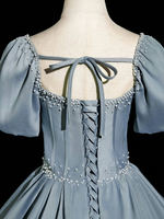 A-Line Sweetheart Neck Satin Gray Blue Long Prom Dress, Gray Blue Long Formal Dress