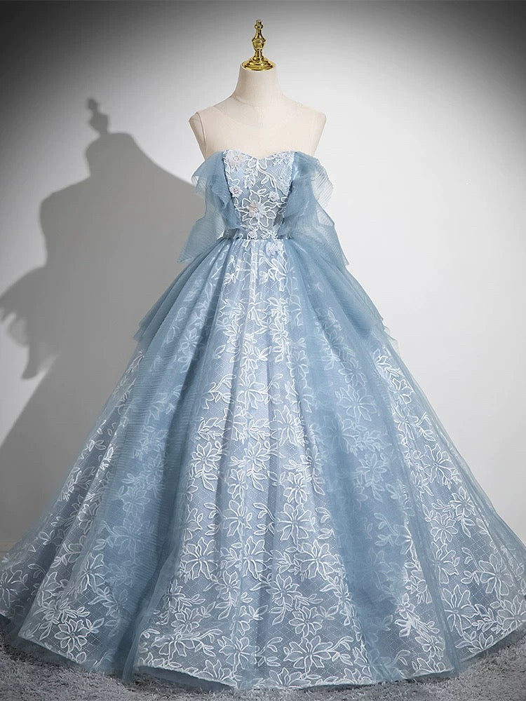 amazing blue dresses Royal Blue Long Charmeuse Dress With Beaded Corset And Flowy Skirt