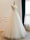 A-Line Satin Tulle ivory Long Prom Dress, ivory Long Formal Dress