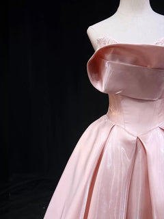 A-Line Satin Pink Long Prom Dress, Pink Long Evening Dress