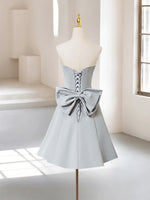 A-Line Sweetheart Neck Satin Gray Short Prom Dress, Gray Homecoming Dress