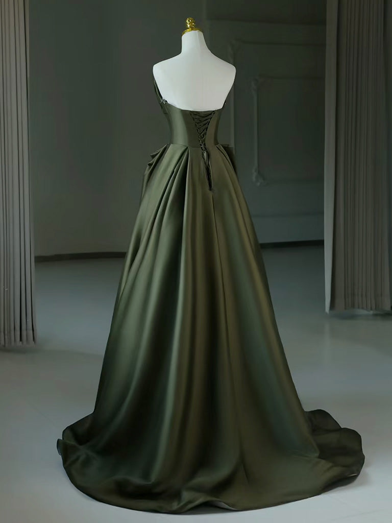 Dark Green Satin V-Neck Long Prom Dress, A-Line Strapless Evening Party Dress US 2 / Dark Green Dark Green Satin V-Neck Long Prom Dress, A-Line Strapless Evening Party Dress US 2 / Dark Green
