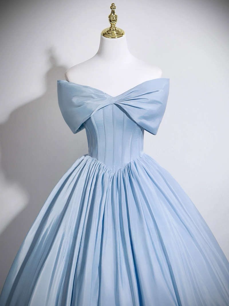 A-Line V Neck Satin Blue Long Prom Dress, Blue Long Formal Dress