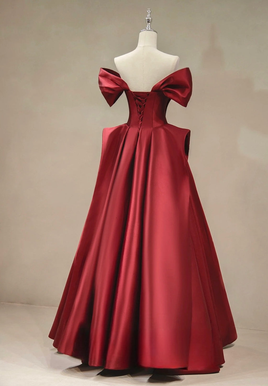 A-Line Off Shoulder Satin Burgundy Long Prom Dress, Burgundy Long Formal Dress