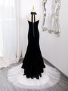 Mermaid Velvet Tulle Black Long Prom Dress, Black Long Formal Dress