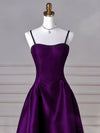 Simple A-Line Dark Purple Satin Long Prom Dress, Dark Purple Long Formal Dress