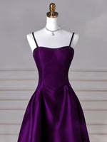 Simple A-Line Dark Purple Satin Long Prom Dress, Dark Purple Long Formal Dress