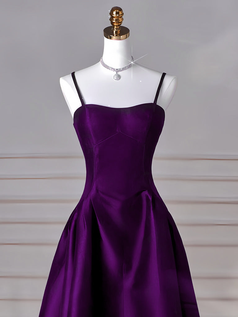 Simple A-Line Dark Purple Satin Long Prom Dress, Dark Purple Long Form – shopluu