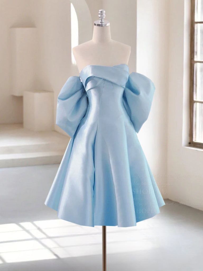 A-Line Satin Blue Short Prom Dress, Blue Homecoming Dress shopluu A-Line Satin Blue Short Prom Dress, Blue Homecoming Dress shopluu