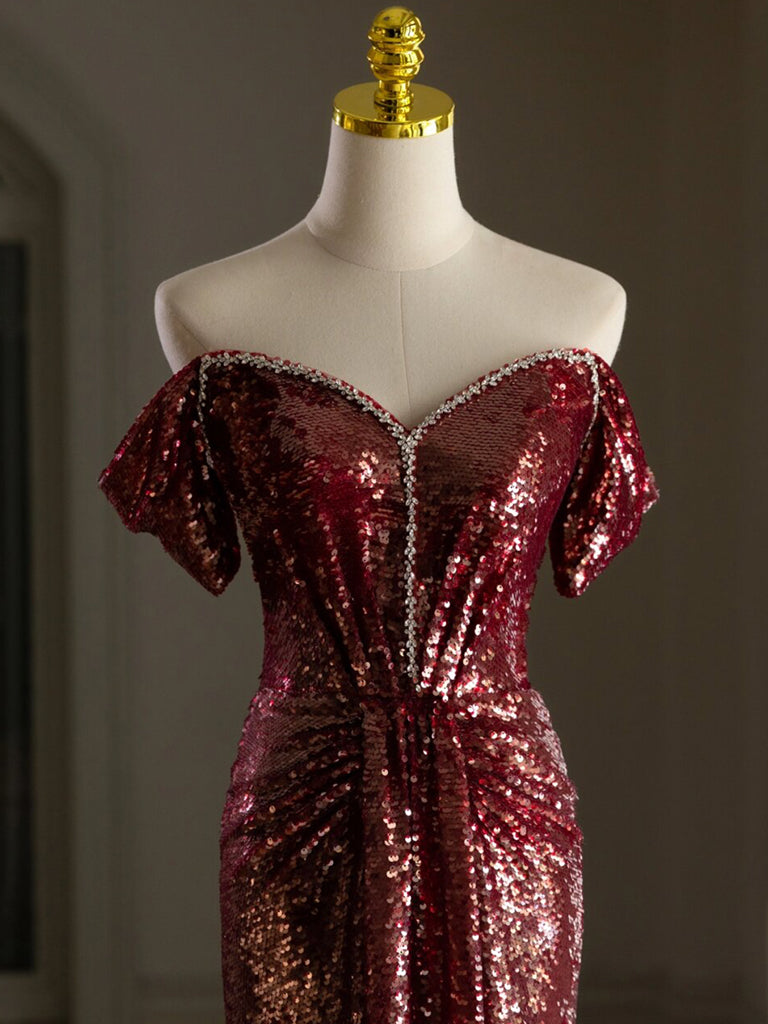 burgundy ombre sequin dress Sparkly Sequin Ombre Burgundy Prom Dress with Spaghetti Straps - $132.9768 #AM6129