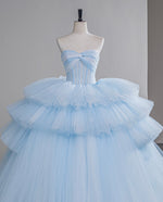 Blue Sweetheart Neck Tulle Long Prom Gown, Blue Sweet 16 Dress