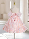 A-Line Off Shoulder Tulle Short Pink Prom Dress, Pink Homecoming Dress