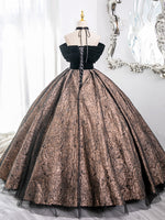 A-Line Off Shoulder Tulle Velvet Black Long Prom Dress, Black Long Formal Dress