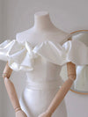 A-Line Off Shoulder Satin White Long Prom Dress, White Long Party Dress