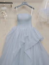 A-Line Tulle Gray Long Prom Dress, Gray Long Evening Dress