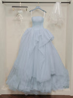 A-Line Tulle Gray Long Prom Dress, Gray Long Evening Dress