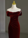 Mermaid Velvet Burgundy Long Prom Dress, Burgundy Long Evening Dress