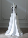 Simple A-Line Satin White Long Prom Dress, White Long Formal Dress