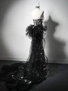 Simple Mermaid Tulle Sequin Black/Silver Long Prom Dress, Black/Silver Long Party Dress