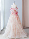 A-Line Tulle Applique Light Champagne Long Prom Dress, Light Champagne Formal Dress