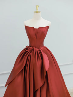 A-Line Satin Dark Red Long Prom Dress, Dark Red Formal Dress