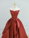 A-Line Satin Dark Red Long Prom Dress, Dark Red Formal Dress