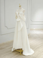 Simple off Shoulder Satin White Long Prom Dress, White Long Evening Dress