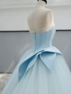 A-Line Tulle Blue Long Prom Dress, Blue Tulle Long Formal Dress