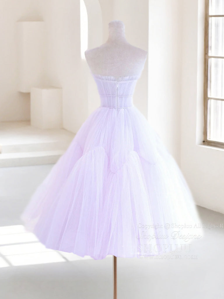 A-Line Tull Purple Short Prom Dress, Purple Homecoming Dress