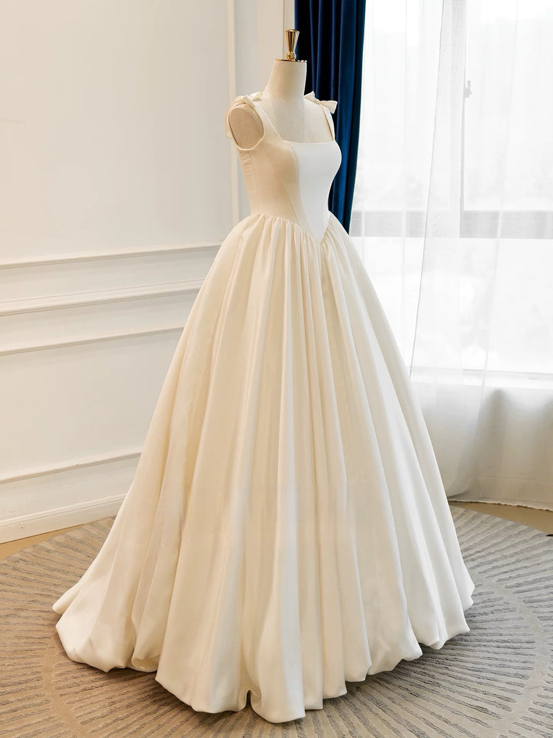 A-line Taffeta ivory Long Prom Dress, ivory Long Formal Dress