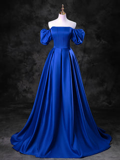 A-Line Burgundy Satin Long Prom Dress, Burgundy Long Evening Dress