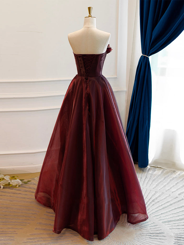 burgundy organza dress A-Line Burgundy Long Prom Dress, Burgundy Long Evenin Burgundy prom dress