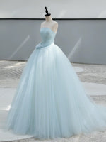 A-Line Tulle Blue Long Prom Dress, Blue Tulle Long Formal Dress