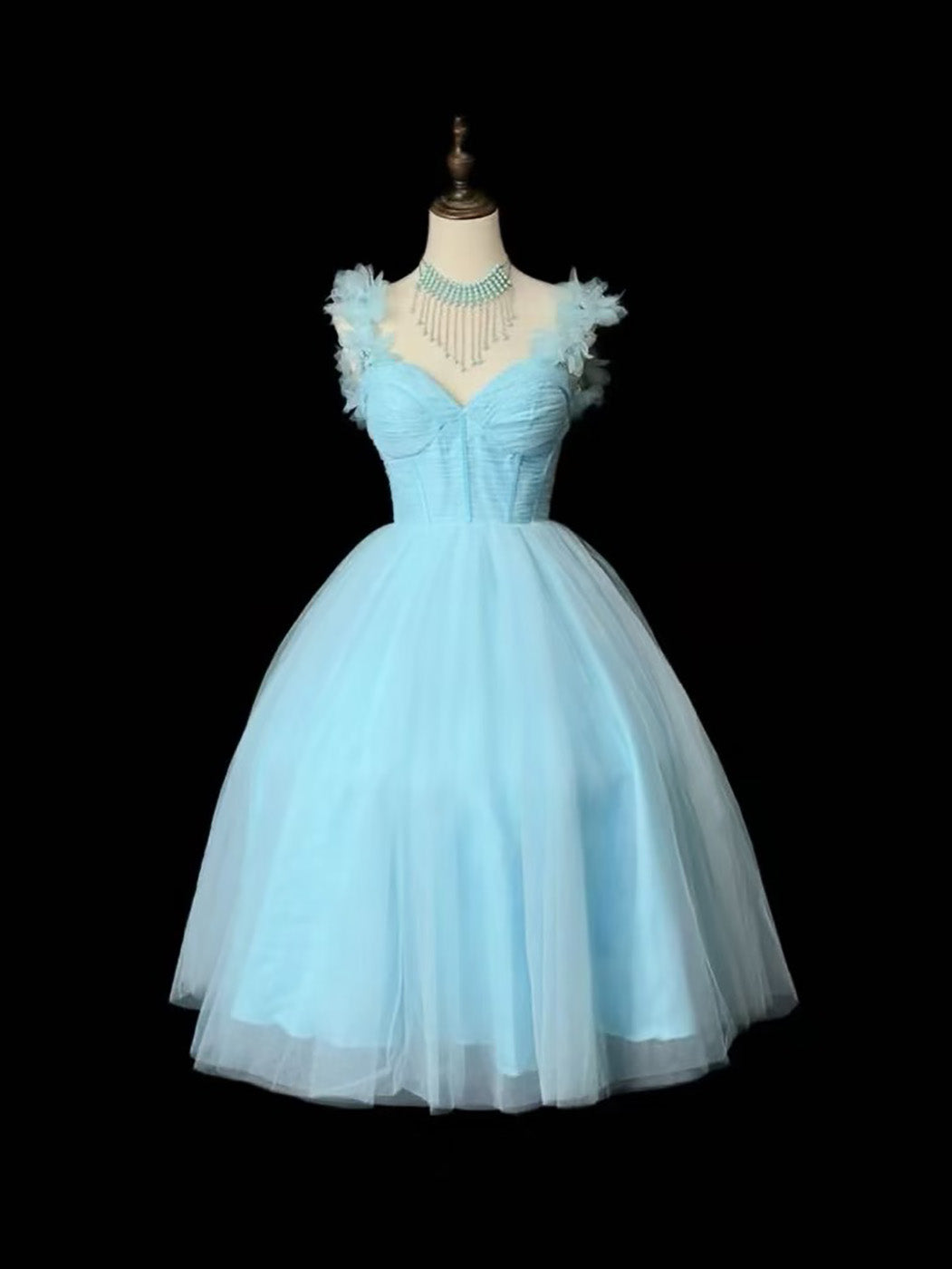 A-line Sweetheart Neck Tulle Short Blue Homecoming Dress