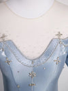 A-Line Puff Sleeves Satin Blue Long Prom Dress, Blue Long Formal Dress