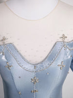 A-Line Puff Sleeves Satin Blue Long Prom Dress, Blue Long Formal Dress