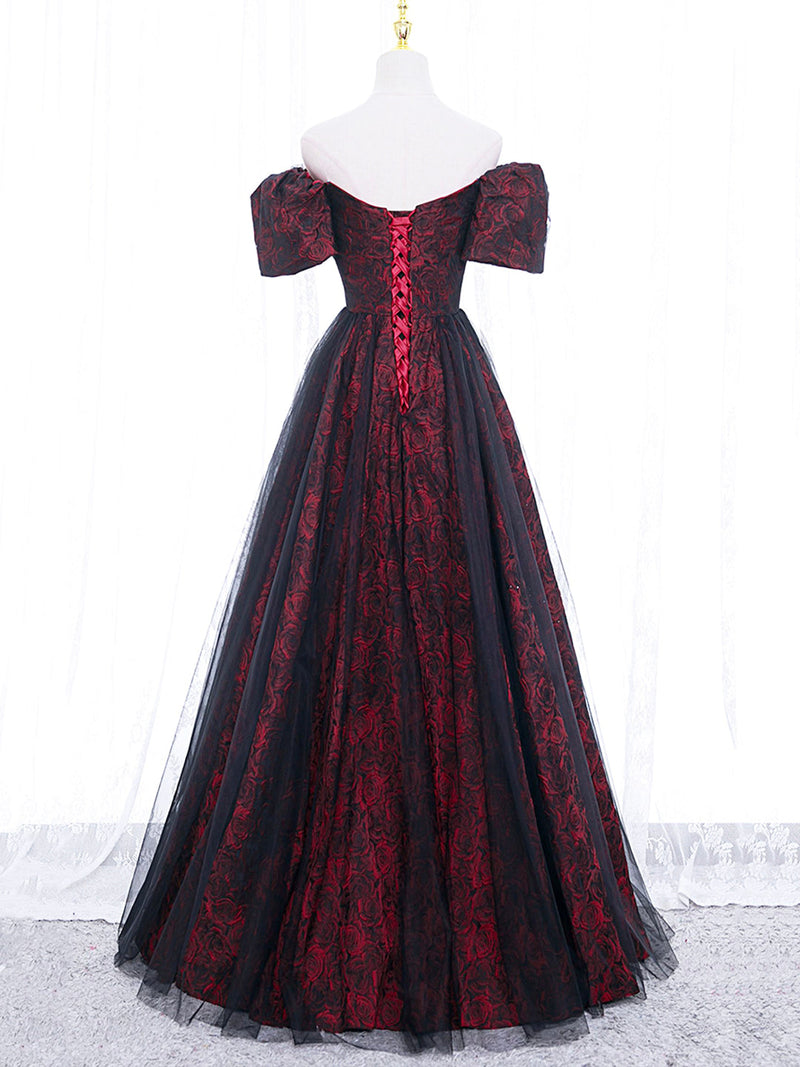 A-Line Tulle Lace Burgundy Long Prom Dress, Burgundy Long Formal Dress shopluu A-Line Tulle Lace Burgundy Long Prom Dress, Burgundy Long Formal Dress shopluu