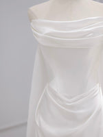Simple A-line Satin Court Train White Long Prom Dresses