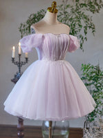 A-Line Sweetheart Neck Tulle Purple Short Prom Dress, Purple Homecoming Dress