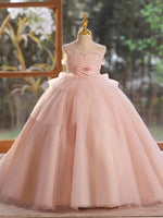 A-Line Pink Tulle Long Flower Girl Dress