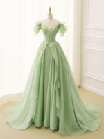 A-Line Organza Green Long Prom Dress, Green Long Graduation Dress