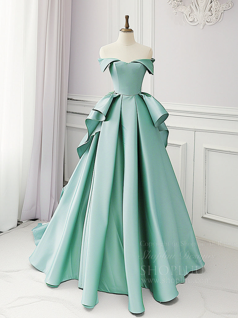 Simple A-Line Satin Blue Long Prom Dress, Blue Satin Long Formal Dress ...