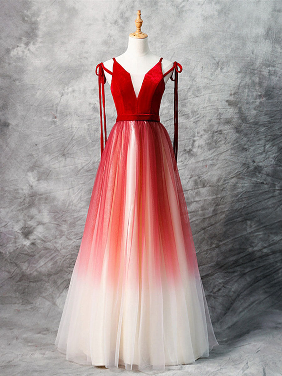 A-Line Red Velvet Tulle Long Prom Dress, Red Formal Dress US 8 / Red A-Line Red Velvet Tulle Long Prom Dress, Red Formal Dress US 8 / Red