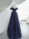 A-Line Satin Dark Blue Long Prom Dress, Dark Blue Long Formal Dress